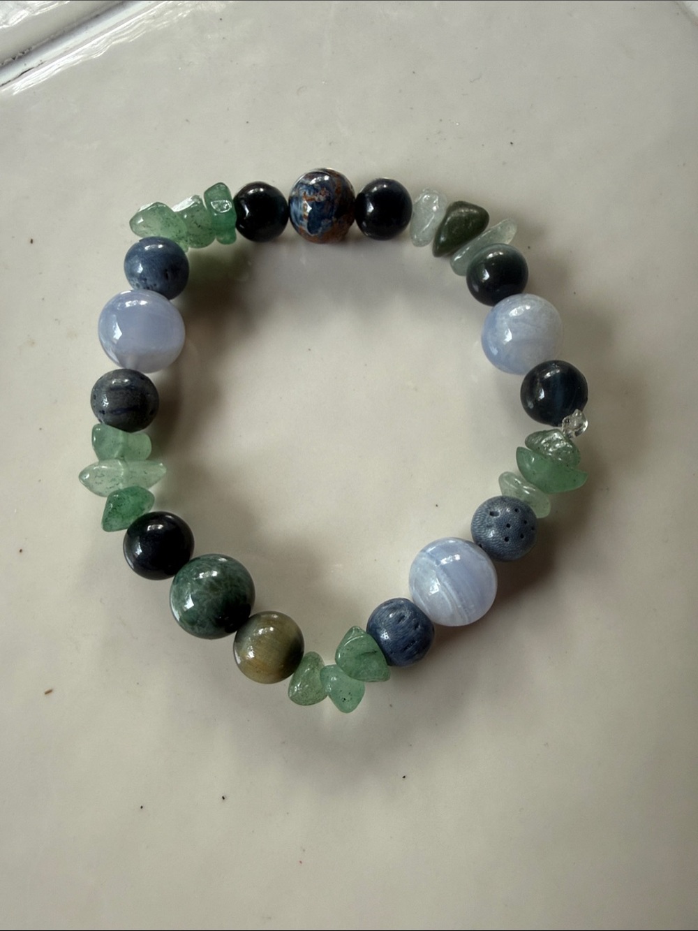 Handcrafted Green and Blue Gemstone Stretch Bracelet